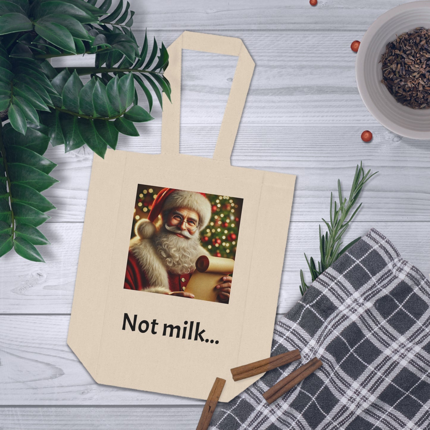 Not Milk - Festive Double Wine Tote Bag, Santa Holiday Gift, Christmas Wine Carrier, Not Milk Funny Gift, Wine Lover's Accessory