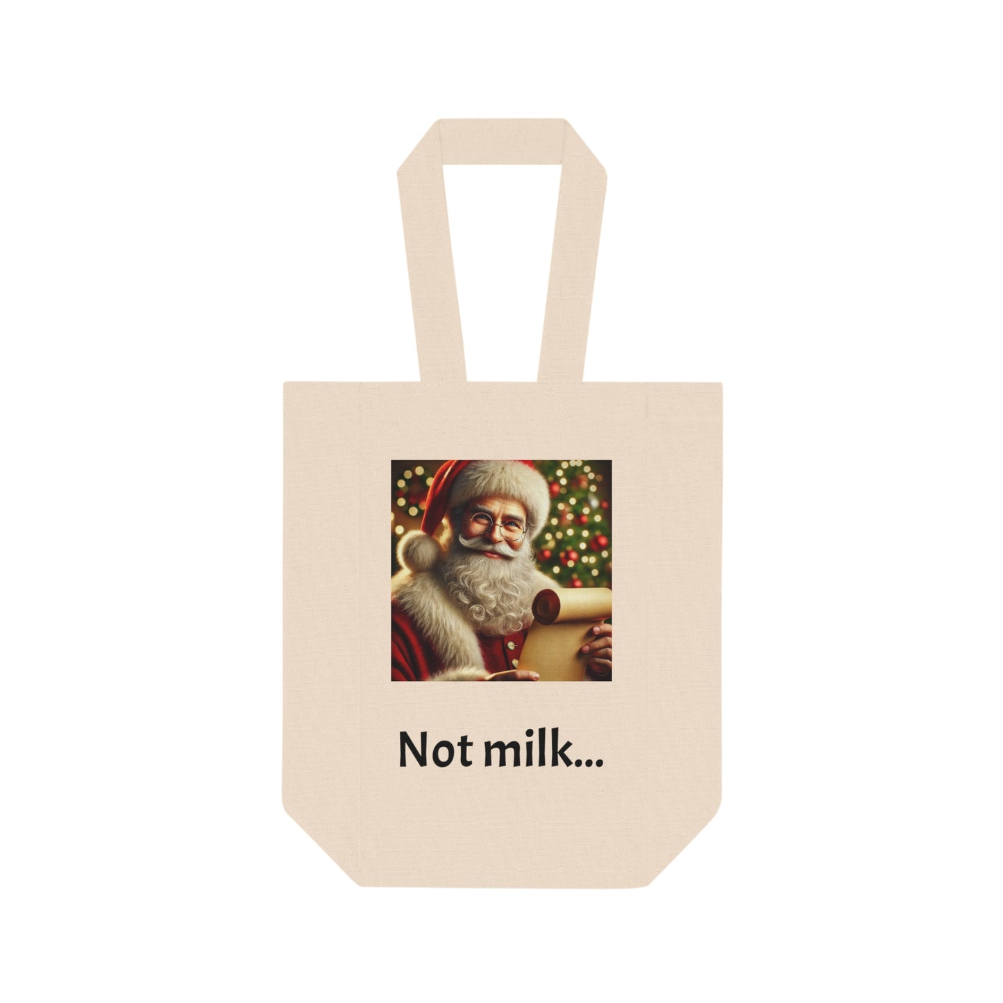 Not Milk - Festive Double Wine Tote Bag, Santa Holiday Gift, Christmas Wine Carrier, Not Milk Funny Gift, Wine Lover's Accessory