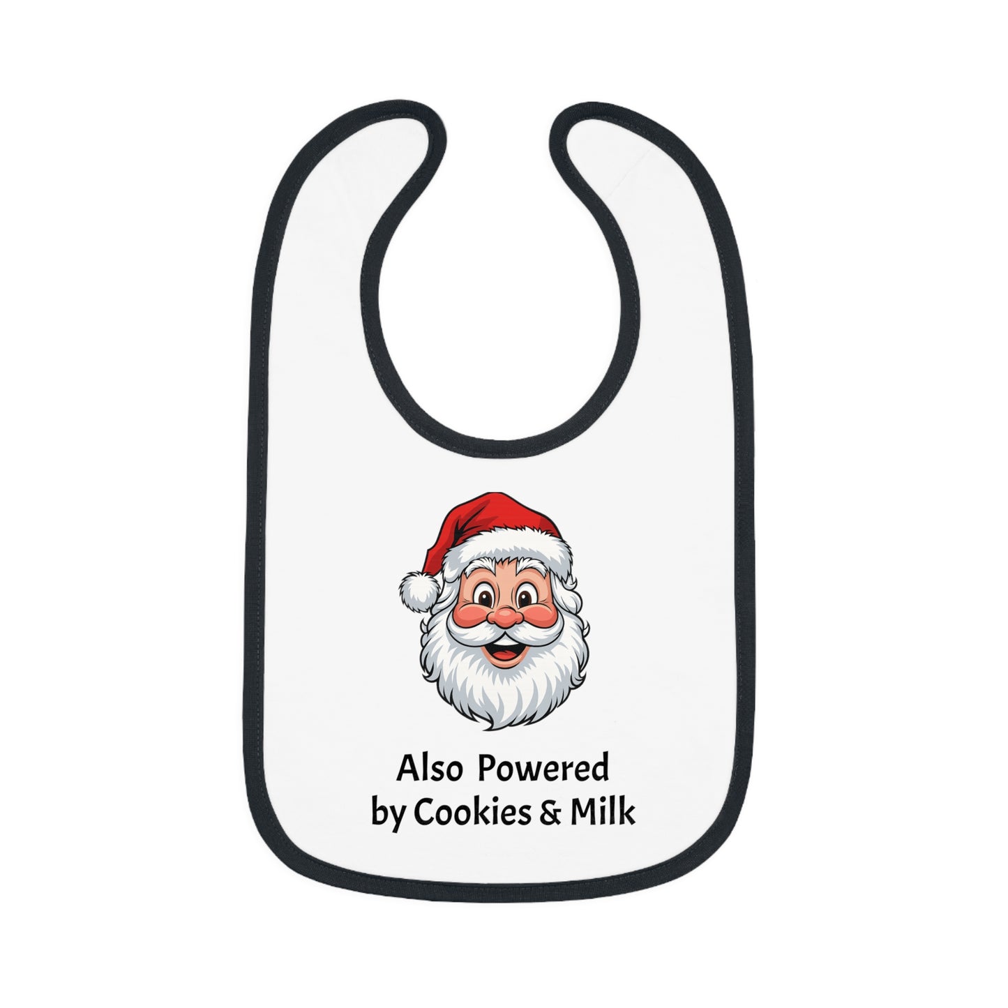 Also Powered by Cookies & Milk - Baby Bib with Santa Design, Baby Shower Gift, Holiday Bib, Fun Feeding Accessory, Perfect for Santa Lovers