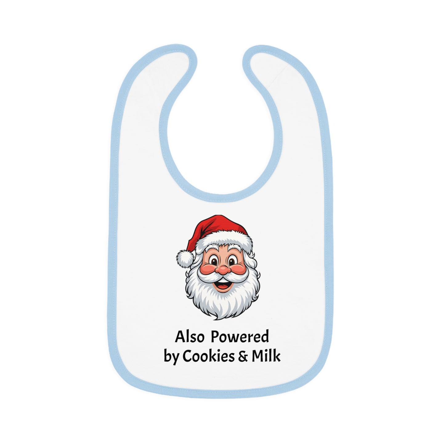 Also Powered by Cookies & Milk - Baby Bib with Santa Design, Baby Shower Gift, Holiday Bib, Fun Feeding Accessory, Perfect for Santa Lovers