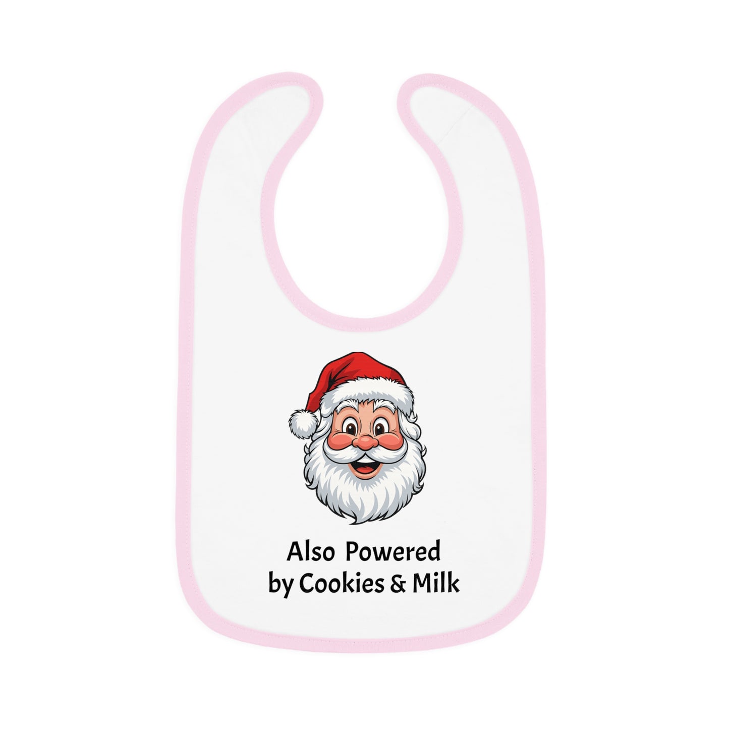Also Powered by Cookies & Milk - Baby Bib with Santa Design, Baby Shower Gift, Holiday Bib, Fun Feeding Accessory, Perfect for Santa Lovers