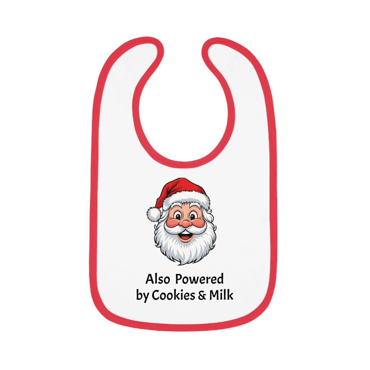 Also Powered by Cookies & Milk - Baby Bib with Santa Design, Baby Shower Gift, Holiday Bib, Fun Feeding Accessory, Perfect for Santa Lovers