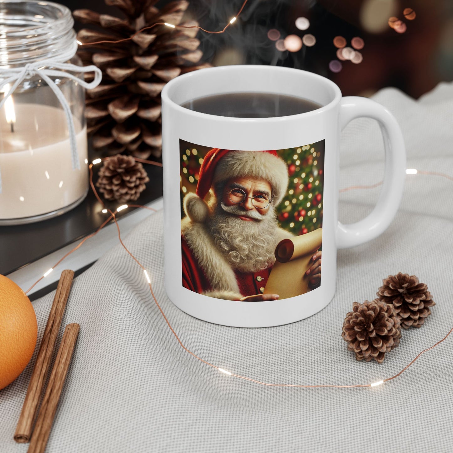 If you peek, at least act surprised.- Perfect Gift for Coffee Lovers, Santa Themed Drinkware, Holiday Cheer, 11oz, 15oz