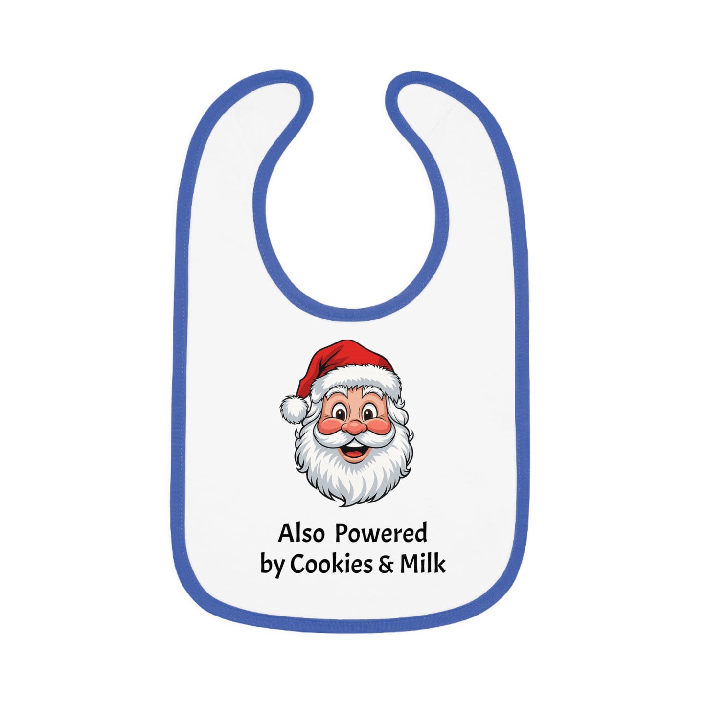 Also Powered by Cookies & Milk - Baby Bib with Santa Design, Baby Shower Gift, Holiday Bib, Fun Feeding Accessory, Perfect for Santa Lovers