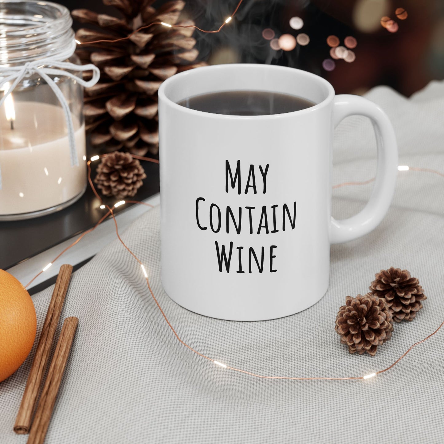 "May Contain Wine" - Ceramic Santa Mug - Perfect Gift for Coffee Lovers, Santa Themed Drinkware, Holiday Cheer, 11oz, 15oz